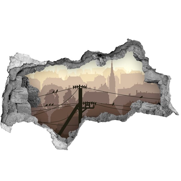 3d lyuk fal dekoráció Kilátás a városra egy lyukon keresztül a falon