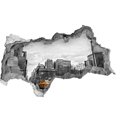 3d lyuk fal dekoráció New York-i taxik a városi tájban