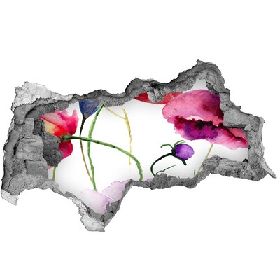 3d lyuk fal dekoráció Virágos tájkép egy lyukon keresztül a falon