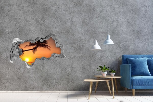 3d lyuk fal dekoráció Naplemente egy trópusi tengerparton