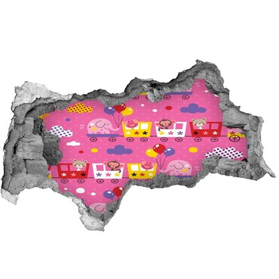 3d lyuk fal dekoráció Színes vonat lufikkal