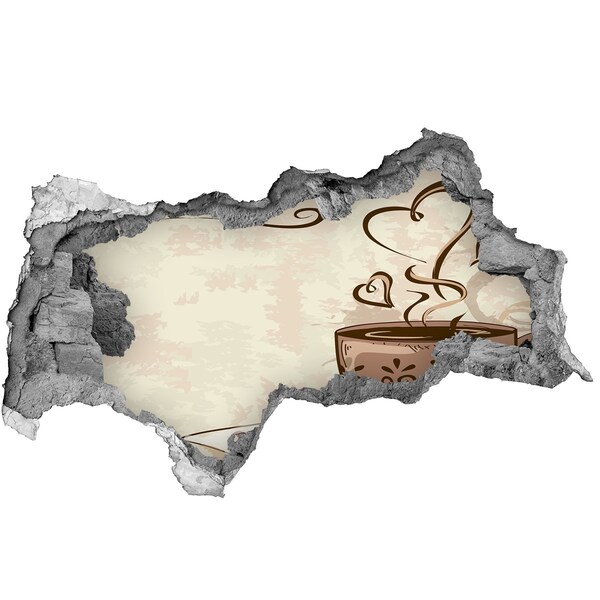 3d lyuk fal dekoráció Egy bájos csésze gőzölgő kávé