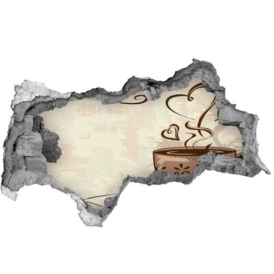 3d lyuk fal dekoráció Egy bájos csésze gőzölgő kávé