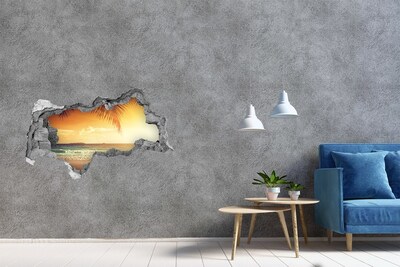 3d lyuk fal dekoráció Trópusi tengerpart naplementekor