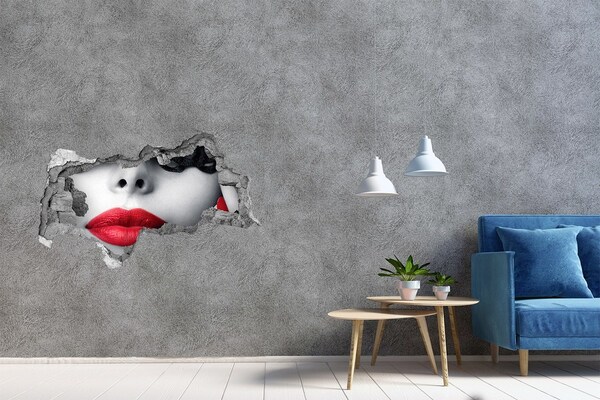 3d lyuk fal dekoráció Piros ajkak