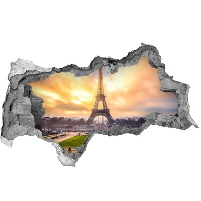 3d lyuk fal dekoráció Az Eiffel-torony napfelkeltekor
