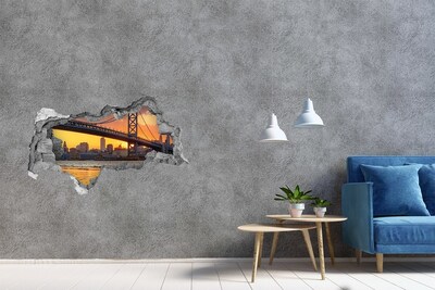 3d lyuk fal dekoráció Naplemente a híd felett