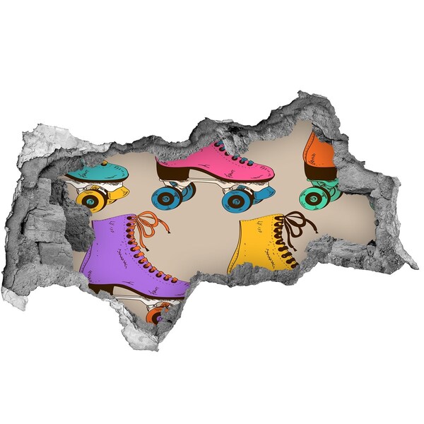 3d lyuk fal dekoráció Színes görkorcsolya egy lyukban a falban