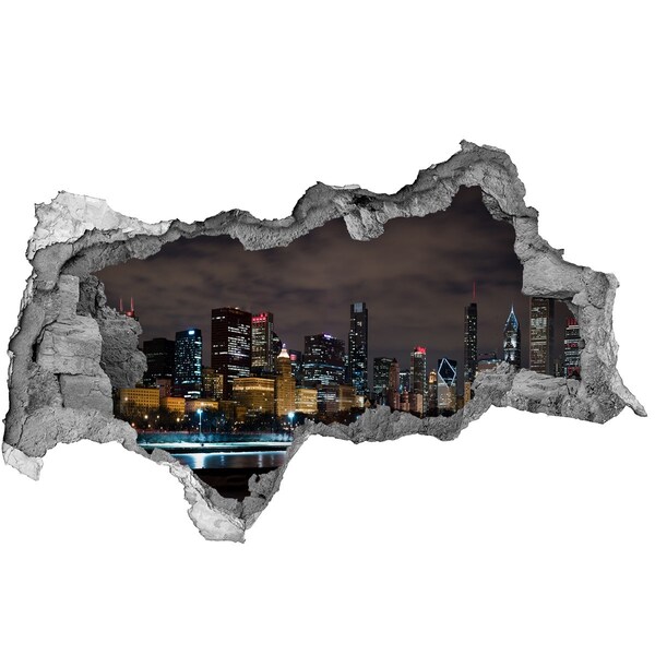 3d lyuk fal dekoráció Éjszakai panoráma a városra