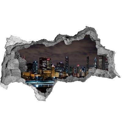 3d lyuk fal dekoráció Éjszakai panoráma a városra