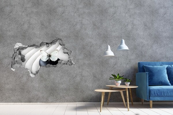 3d lyuk fal dekoráció Egy pillangó egy kövön zen környezetben