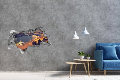 3d-s lyukat fali matrica Kilátás a városra éjszaka