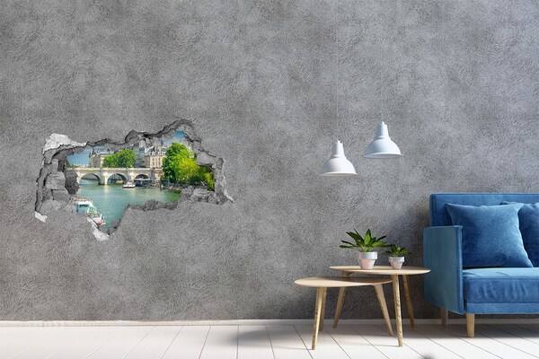 3d-s lyukat fali matrica Párizs látképe egy lyukon keresztül a falon