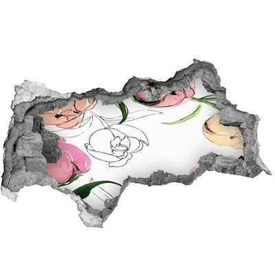 3d-s lyukat fali matrica Virágos falfestmény egy sérült fal mögött