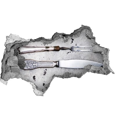 3d-s lyukat fali matrica Egy sérült fal konyhai eszközökkel