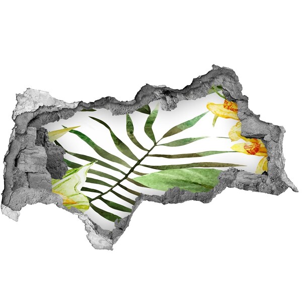 Lyuk 3d fali matrica Zöld pálmafa egy lyukon keresztül a falon