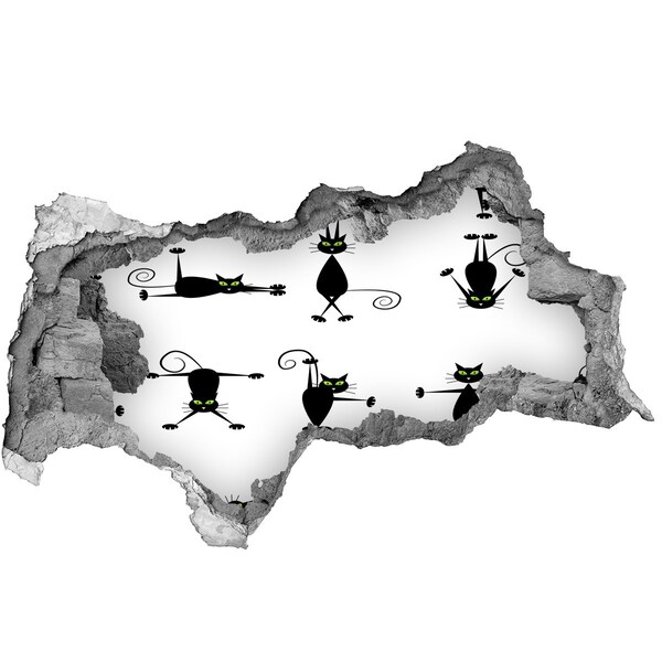 Lyuk 3d fali matrica Fekete macskák fehér alapon