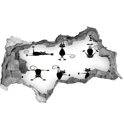 Lyuk 3d fali matrica Fekete macskák fehér alapon