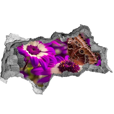 Lyuk 3d fali matrica Pillangó virágokon egy lyukban a falban