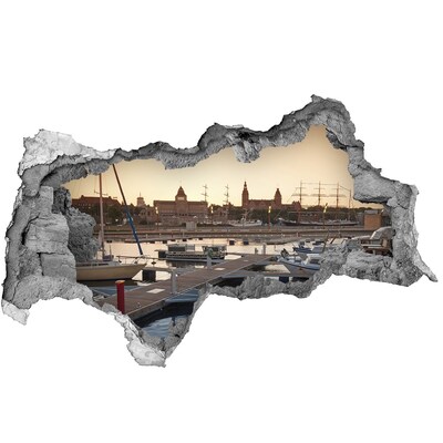 Lyuk 3d fali matrica A kikötő a lenyugvó napban