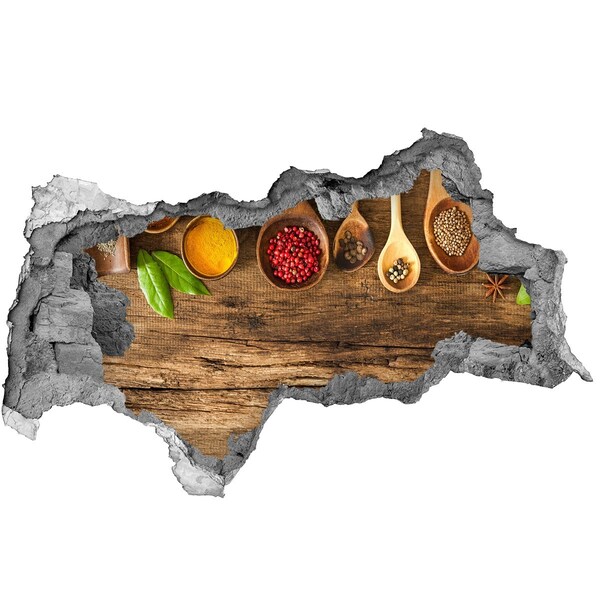 Lyuk 3d fali matrica Konyhai fűszerek egy fa pulton