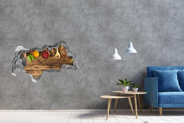 Lyuk 3d fali matrica Konyhai fűszerek egy fa pulton