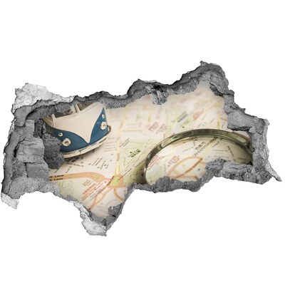 Lyuk 3d fali matrica Térkép nagyítóval egy lyukban a falban