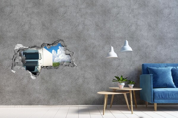 Lyuk 3d fali matrica Egy teherautó az úton egy lyukon keresztül a falban