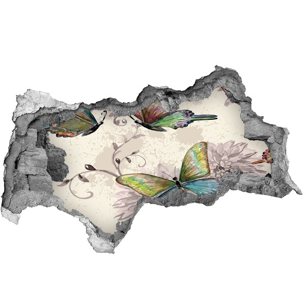 Lyuk 3d fali matrica Pillangók egy romos falban