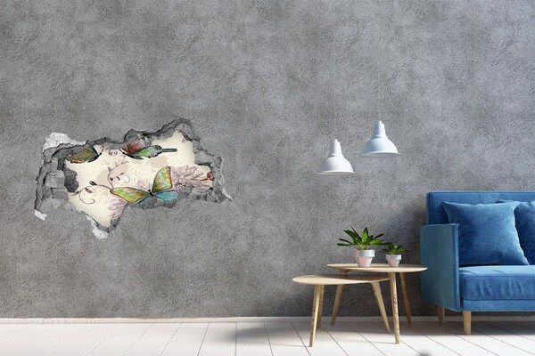 Lyuk 3d fali matrica Pillangók egy romos falban