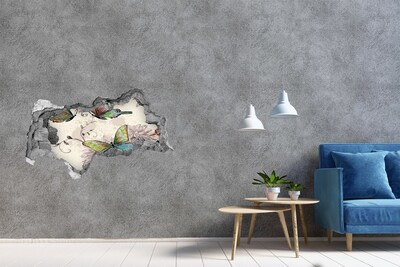 Lyuk 3d fali matrica Pillangók egy romos falban