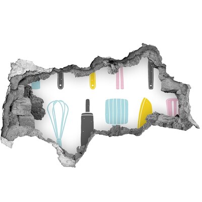 Lyuk 3d fali matrica Konyhai eszközök egy lyukban a falban