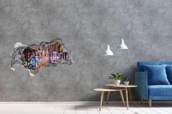 Lyuk 3d fali matrica Egy graffitivel teli utca