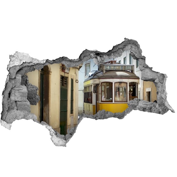 Lyuk 3d fali matrica Egy sárga villamos egy keskeny utcában