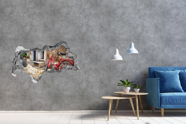 Lyuk 3d fali matrica Egy piros bicikli egy bájos utcában