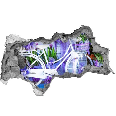 Lyuk 3d fali matrica Egy bicikli a virágokkal teli kertben