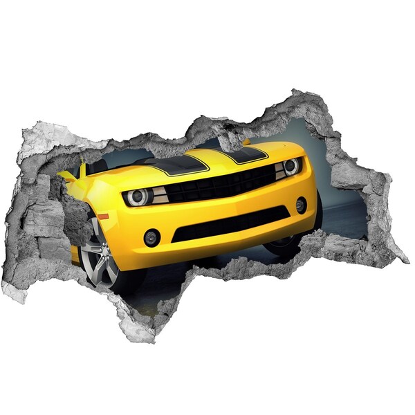 3d-s lyukat fali matrica Egy romos fal egy sárga autóval