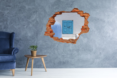 3d fali matrica lyuk a falban Egy törött fal egy kék ajtóval