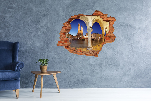 3d fali matrica lyuk a falban Krakkó főtere éjszaka