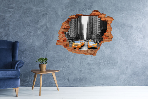 3d-s lyuk vizuális effektusok matrica New York-i taxik a városi tájban