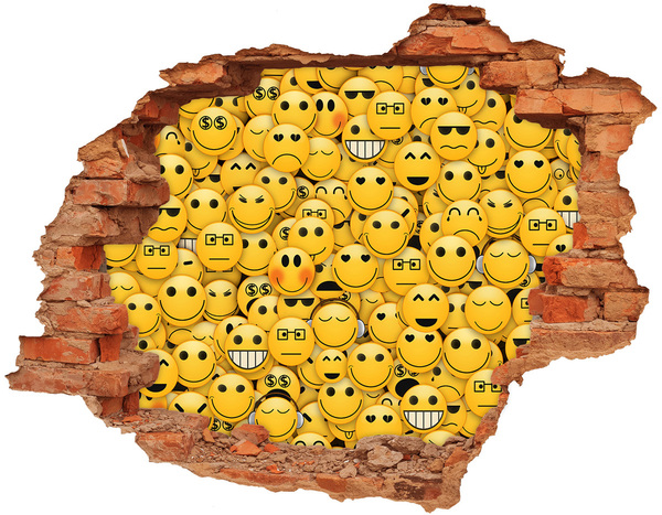 3d-s lyuk vizuális effektusok matrica Mosolygó emojik egy lyukban a falban