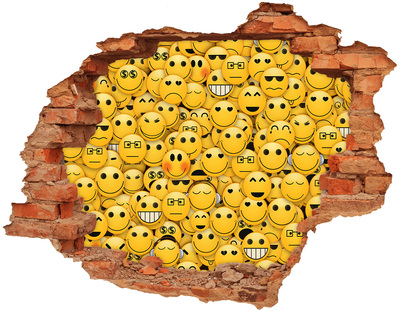 3d-s lyuk vizuális effektusok matrica Mosolygó emojik egy lyukban a falban