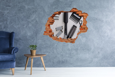 3d-s lyuk vizuális effektusok matrica Fodrászkellékek egy lyukban a falban