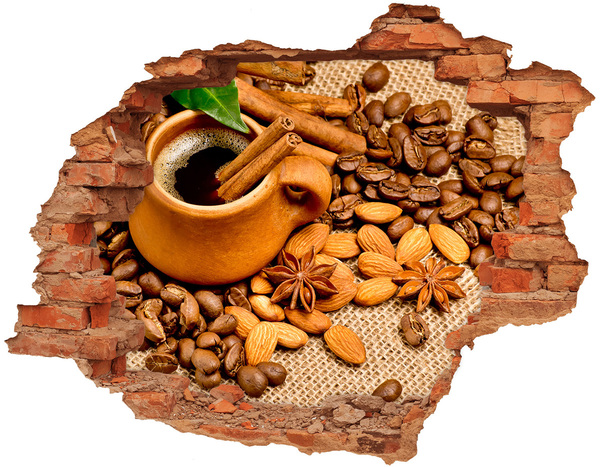 3d-s lyuk vizuális effektusok matrica Kávélakoma egy lyukon a falban