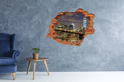 Fali matrica lyuk a falban Kilátás a Brooklyn hídra éjszaka