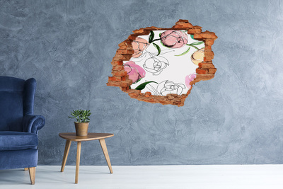 Fali matrica lyuk a falban Virágos falfestmény egy sérült fal mögött