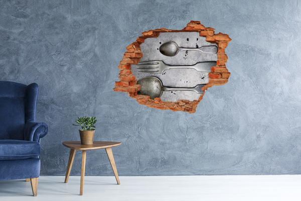 Fali matrica lyuk a falban Egy törött fal kilátással az evőeszközökre