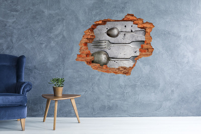 Fali matrica lyuk a falban Egy törött fal kilátással az evőeszközökre