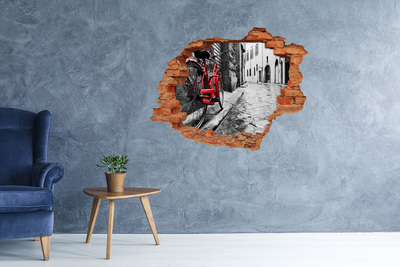 3d-s lyukat fali matrica Egy piros bicikli egy bájos utcában