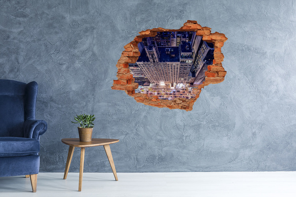 3d lyuk fal dekoráció Kilátás a város magasából éjszaka